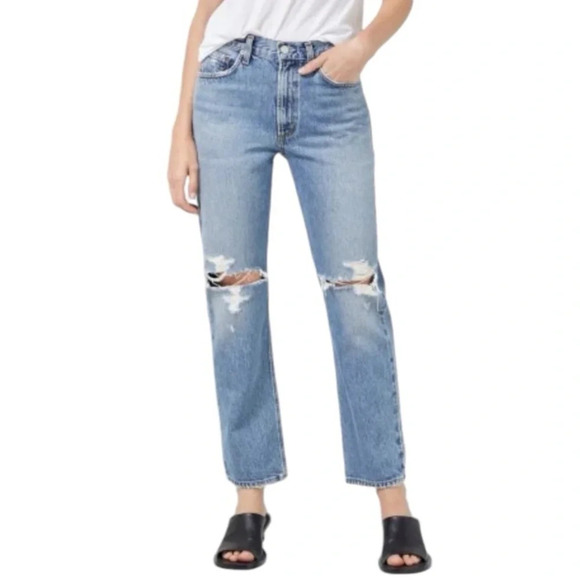 Agolde Mia High Rise Distressed Straight Leg Ankle Length Jeans Size 25